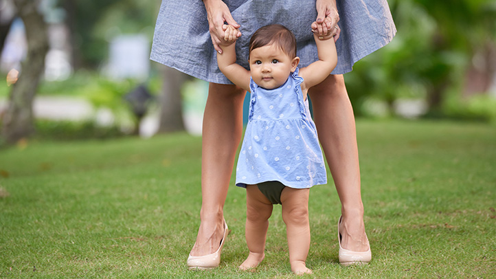 Little explorer riding a knee walker, combining fun and function for easy mobility.